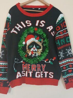 No Boundaries Grumpy Cat Ugly Christmas Sweater Women's Juniors XXL(19)